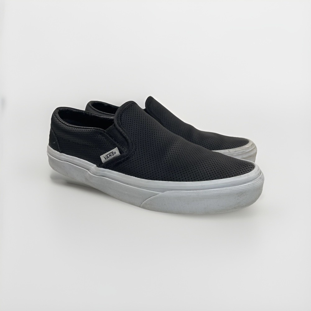 vans Black Leather Classic Slip-on Off The Wall Leather Black Unisex M5 W 6.5